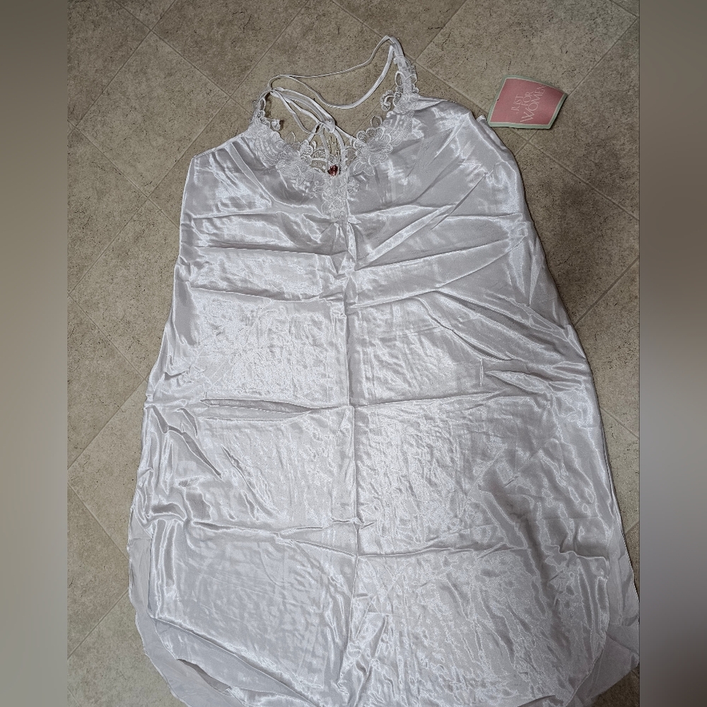 NWT Just For Women Vintage White Satin Chemise Lace Trim Bridal Nightgown